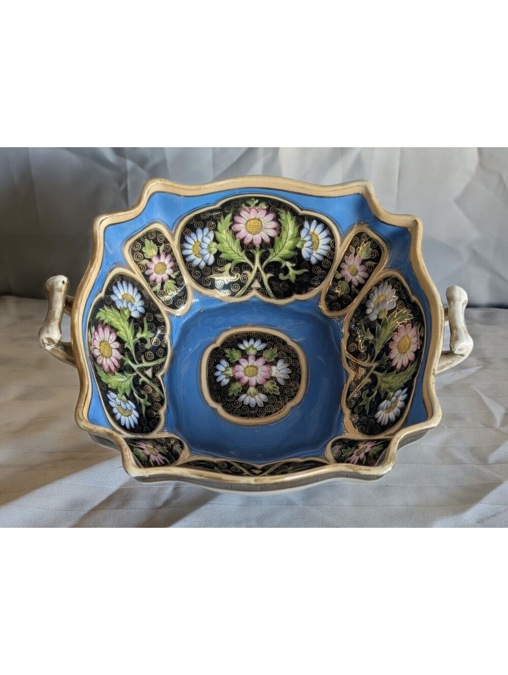 Antique Noritake M In Wreath Hand Painted Floral Serving Bowl Greek Key Japan
